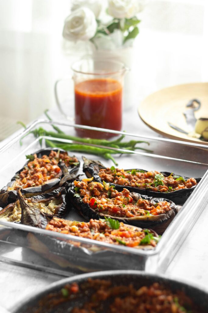 Tasty homemade stuffed aubergines with fresh herbs, perfect for healthy meals.